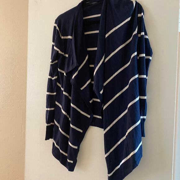 Ann Taylor Navy and white striped wrap cardigan - Picture 1 of 6